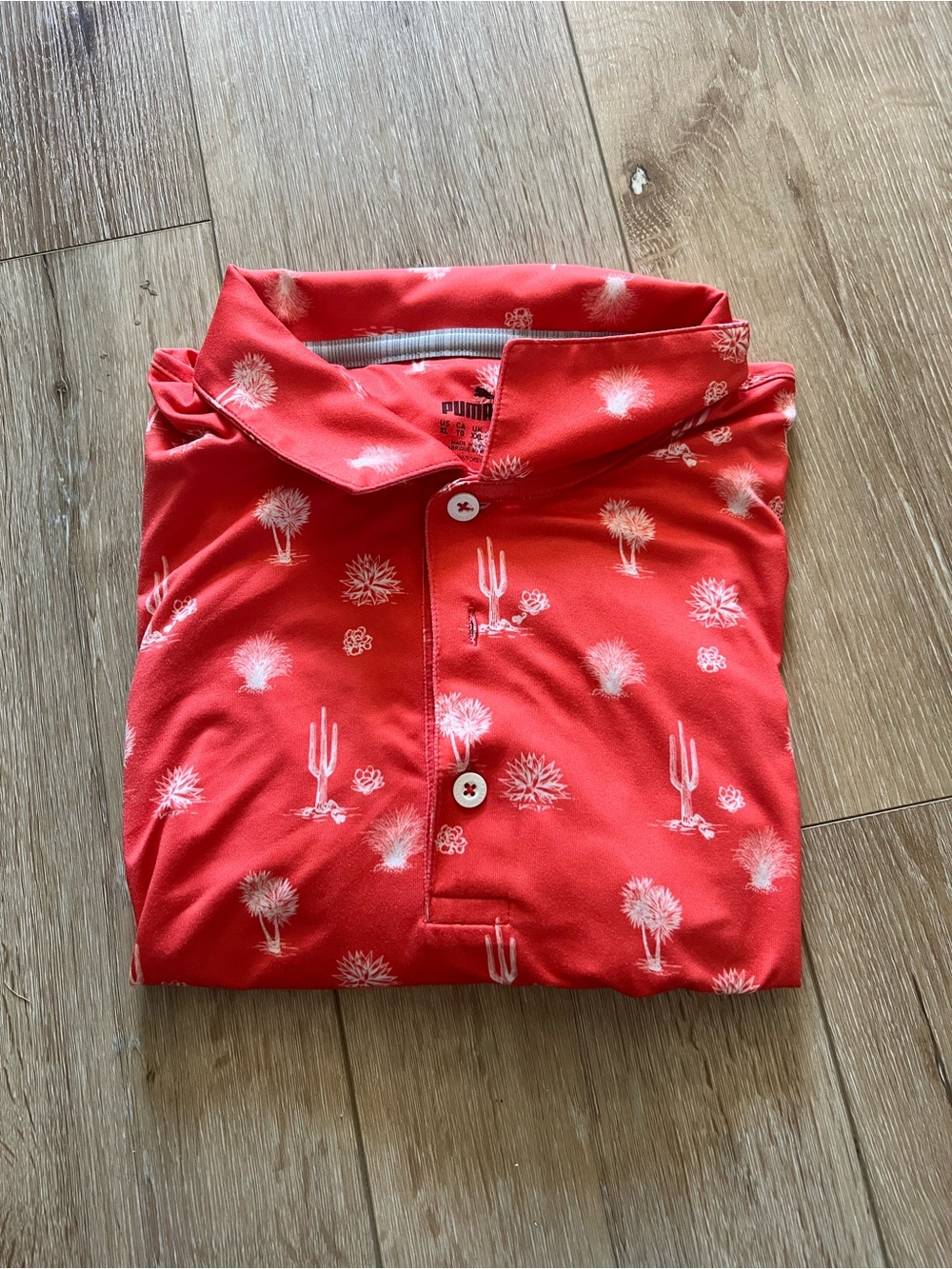 Puma Red Polo with White Cactus Print